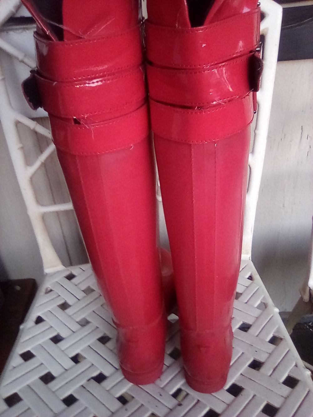 Calvin Klein Knee High Waterproof Rain Boots with Decorative Straps - Picture 5 of 8